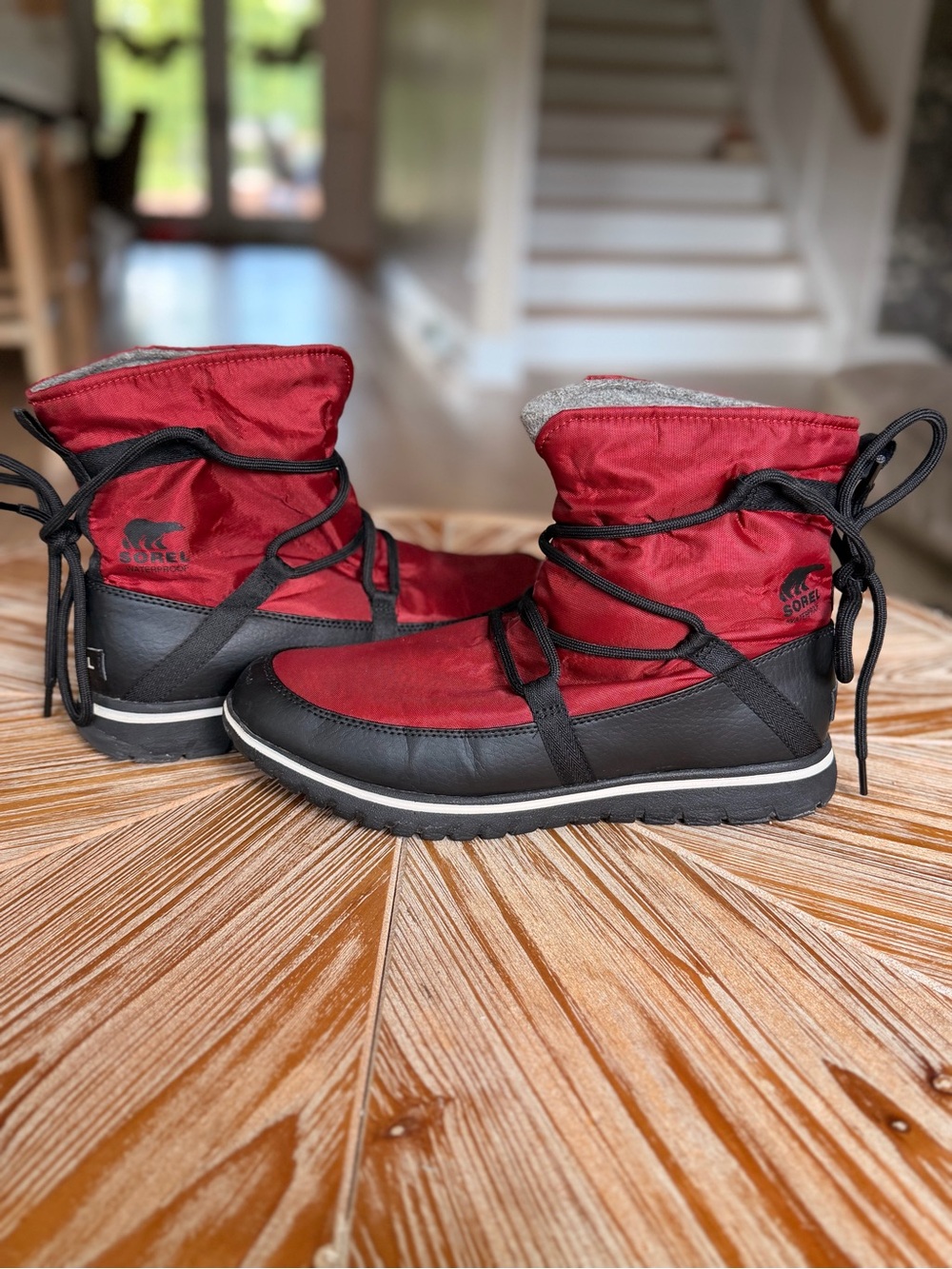 Sorel Women's Red and Black Winter Lace-Up Boots